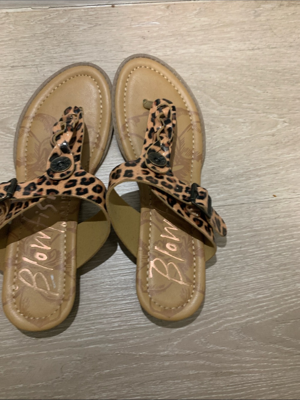Blowfish Leopard-Print Tan Slide Sandals with Buckle Accent